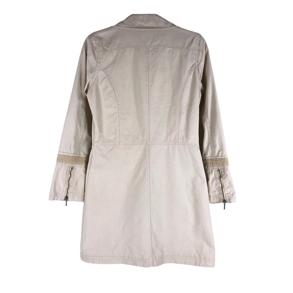 Tulle Trench Coat Women’s Medium Khaki Utility Cargo Cotton Vintage Inspired - Picture 3 of 9